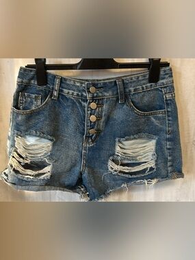 Ripped High-Rise Blue Denim Shorts